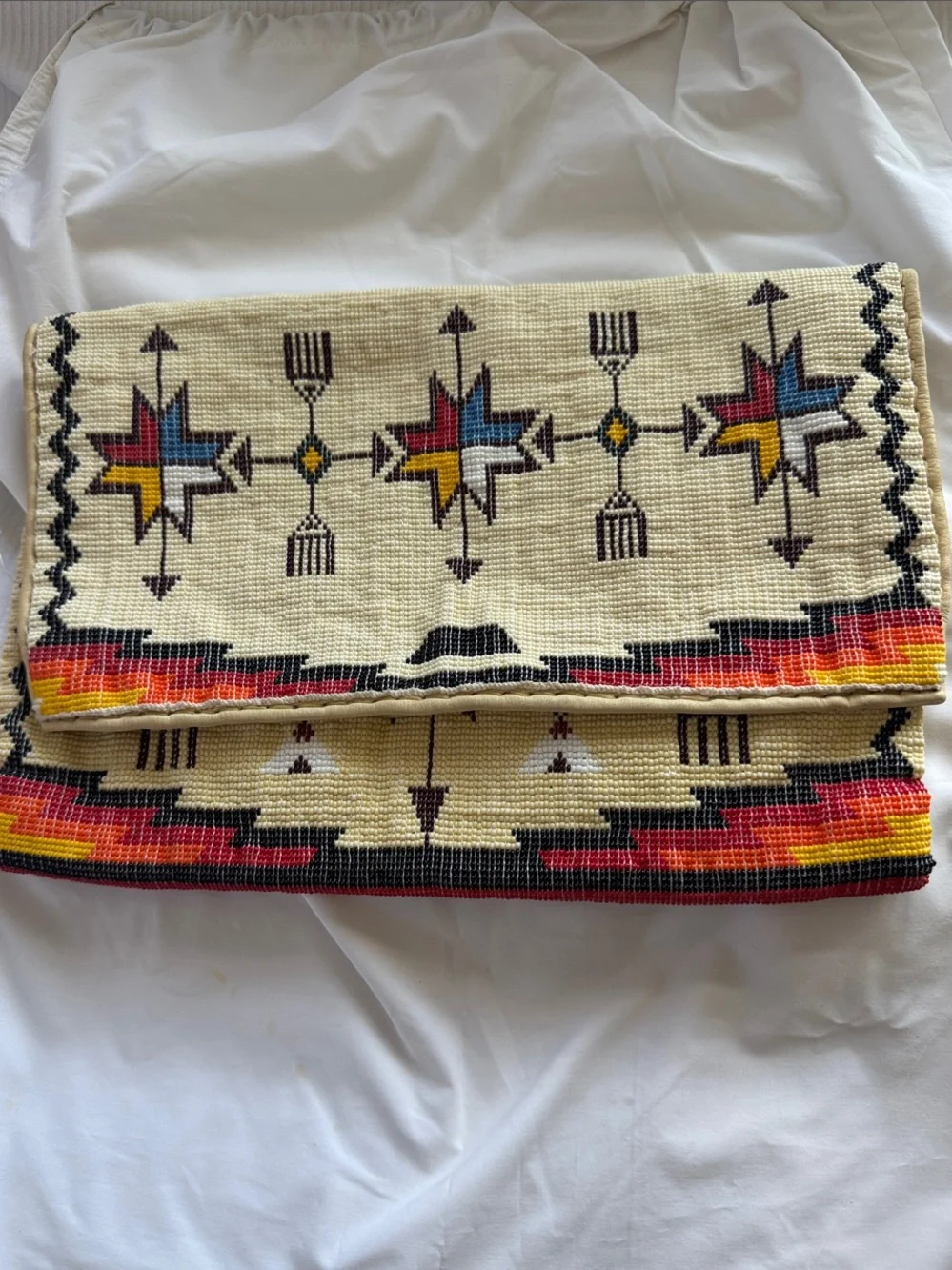 Cream Southwestern beaded bag with Multicolor Accents